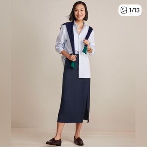 NWT XXL Vineyard Vines Navy Blue Silky Slip Skirt with Side Slit